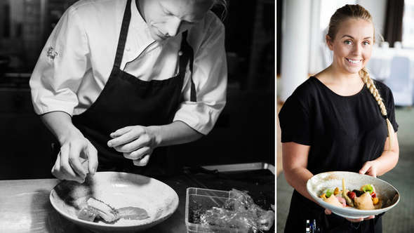 Kocken Tobias Wilken gör en bouillabaise och Frida Persson serverar på Grand Hotel i Mölle.