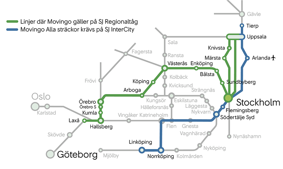 SJ linjekarta Mälardalen