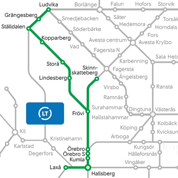 Karta Karta över tågtrafiken i Örebro län