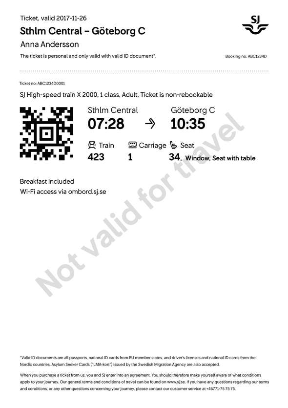 Example of translated SJ-ticket
